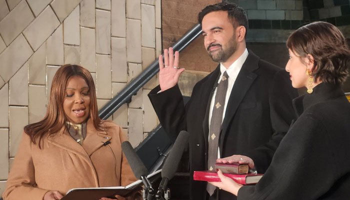 New York's first Muslim mayor, zohran mamdani, took the oath of office on the Holy Quran